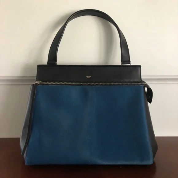 AUTHENTIC CELINE RARE NWT Medium Edge Satchel Blue Ponyhair & Black Leather - Picture 4 of 13